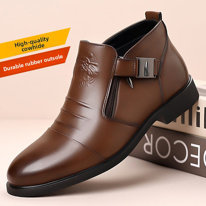 Mens Business Casual Leather Shoes with Lion Head Zipper