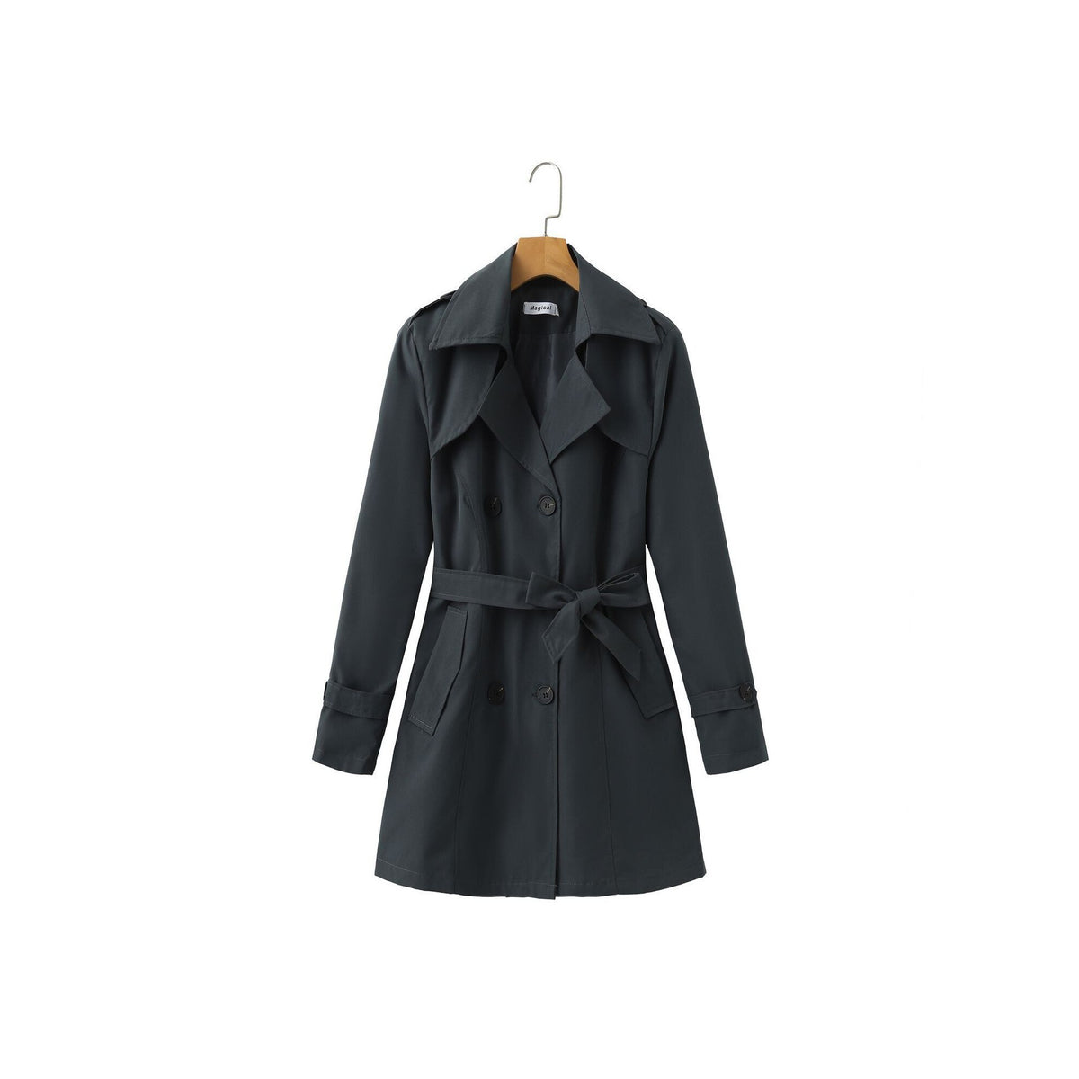 Women's Korean Style Mid-Long Trench Coat with Pockets