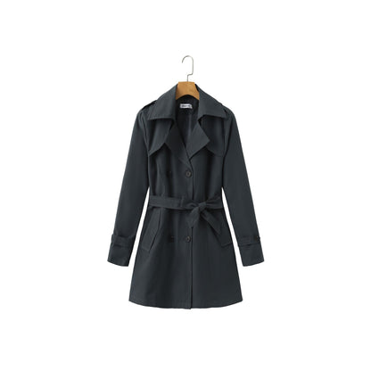 Women's Korean Style Mid-Long Trench Coat with Pockets