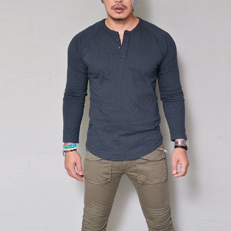 Heren T-shirt met ronde hals en lange mouwen