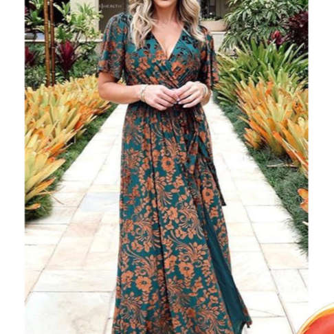 Elegant V-Neck Long Dress Slit High-Waist