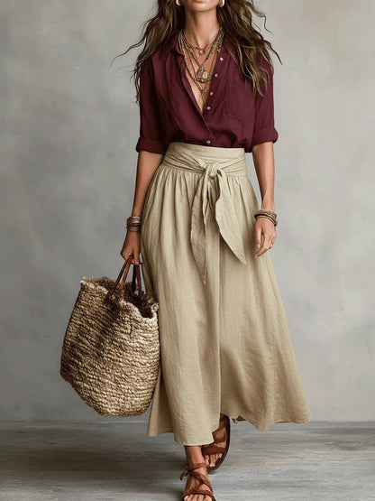 Women's Color-Block Skirt and Shirt Set