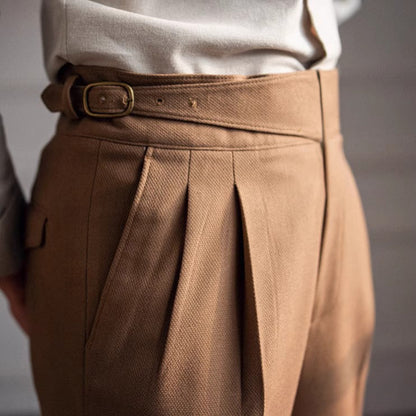 Men Italian Style High Waist Straight Casual Pants