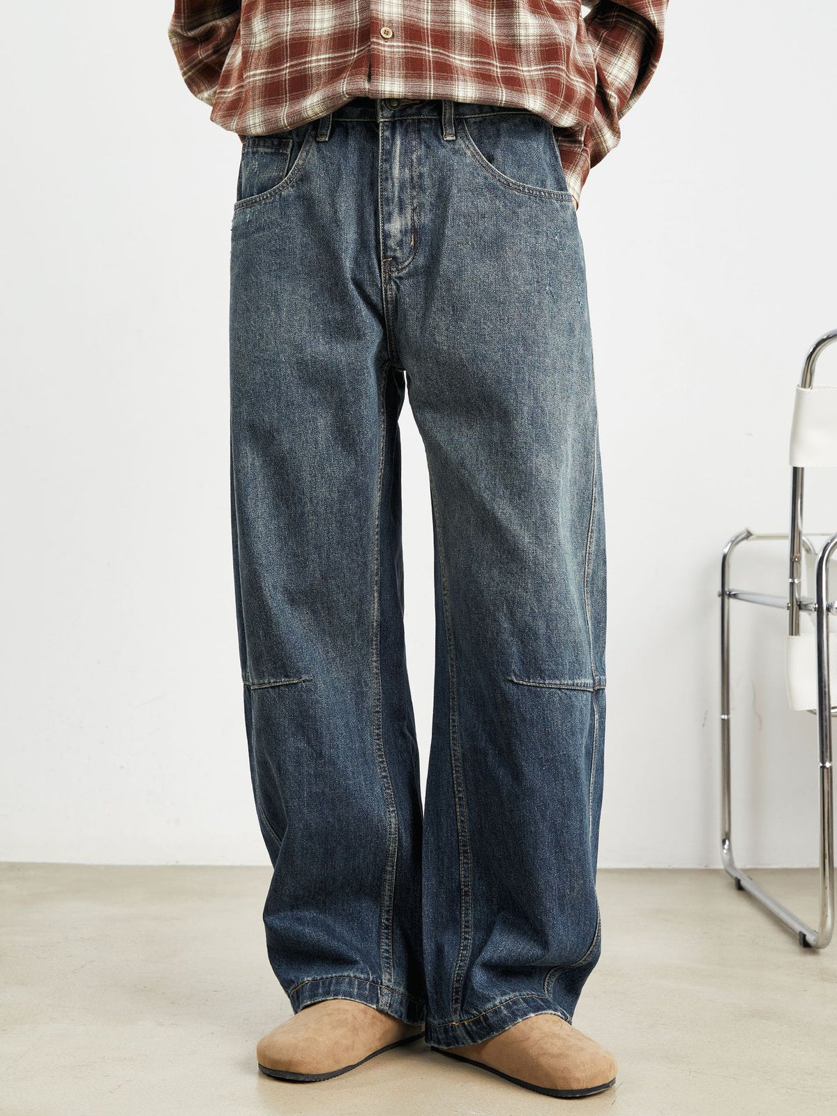 Mens American Retro Wide Leg Jeans