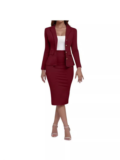 Women's Spring and Summer Solid Color Long Sleeve Lapel Dress suit