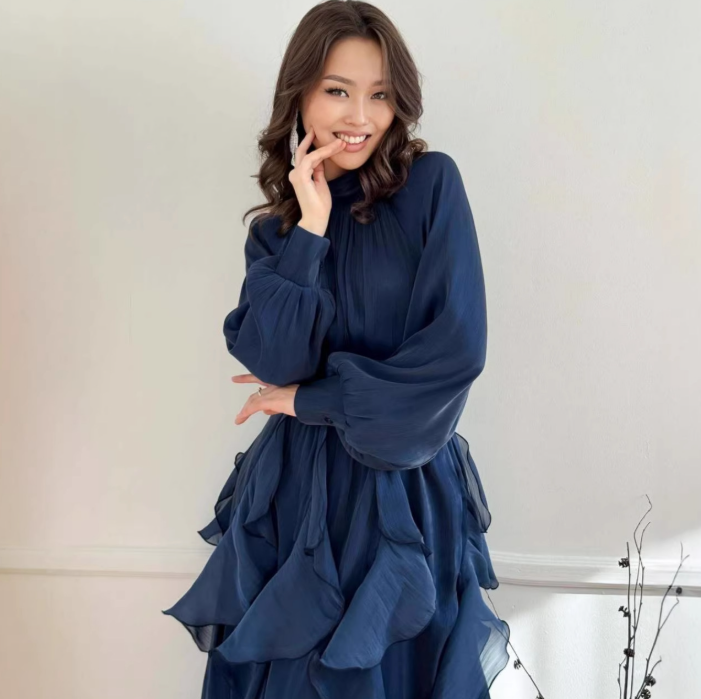 Elegant Ruffle Pleated Dress
