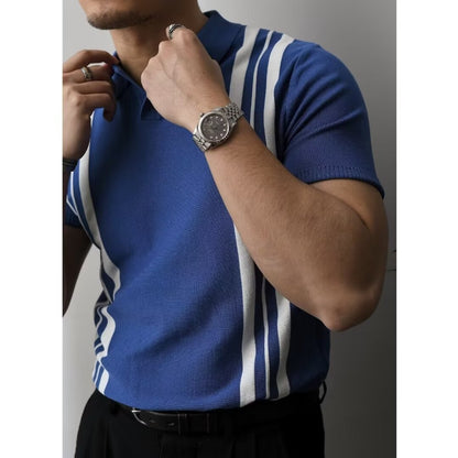 Fashion Casual Lapel Pure Color Polo Shirt Casual Knitted Short-Sleeved Men's Summer New Breathable Trendy Men's T-Shirt