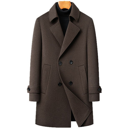 Men's Double-Breasted Wool Overcoat with Detachable Liner