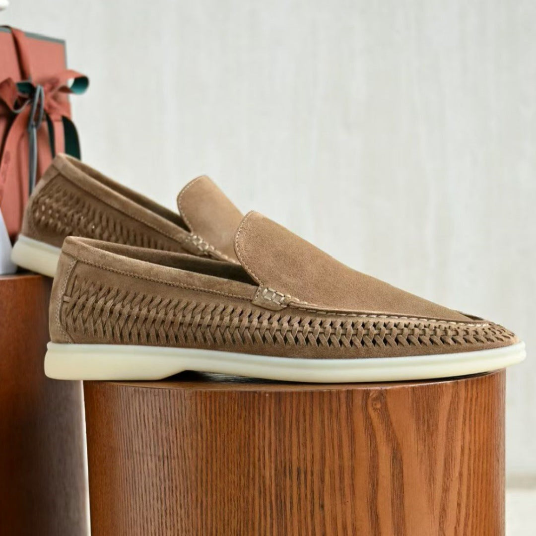Retro British-style suede woven breathable one-piece slip-on loafers