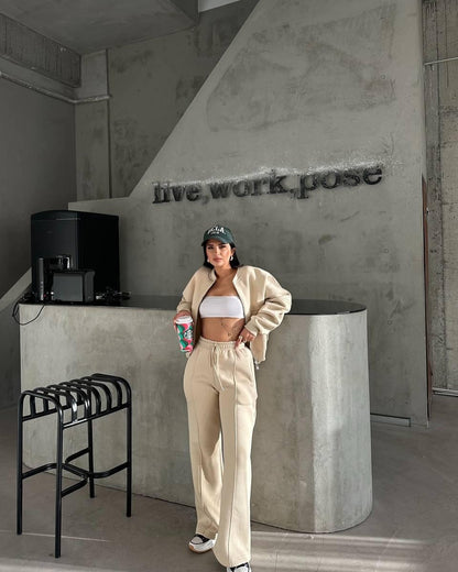 Women's casual long-sleeved coat and long pants set