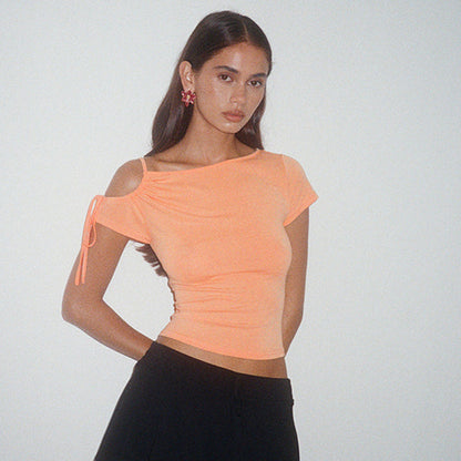 Onregelmatige veter-top met korte mouwen