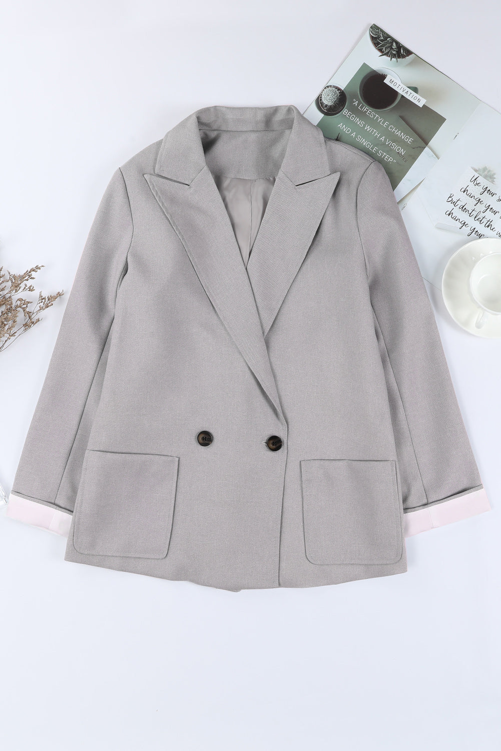 Apricot Buttoned Lapel Collar Blazer with Pocket