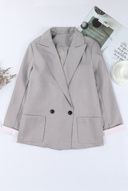 Apricot Buttoned Lapel Collar Blazer with Pocket