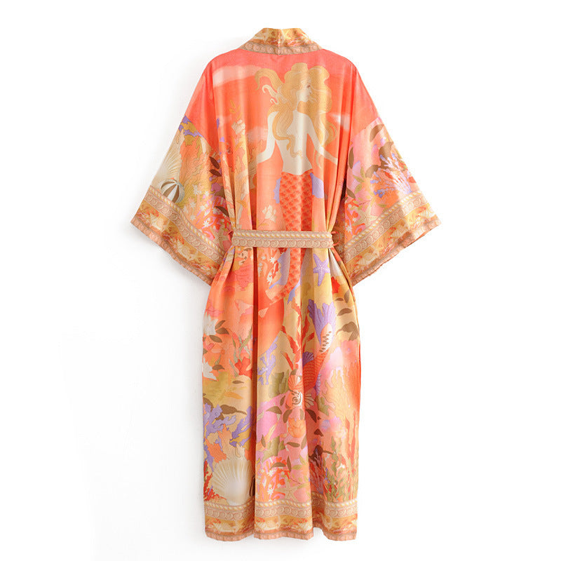 Floral Print Loose Lace Kimono Robe
