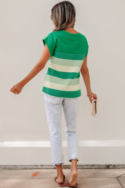 Gestreepte T-shirt met gemengde print ronde hals en korte mouwen