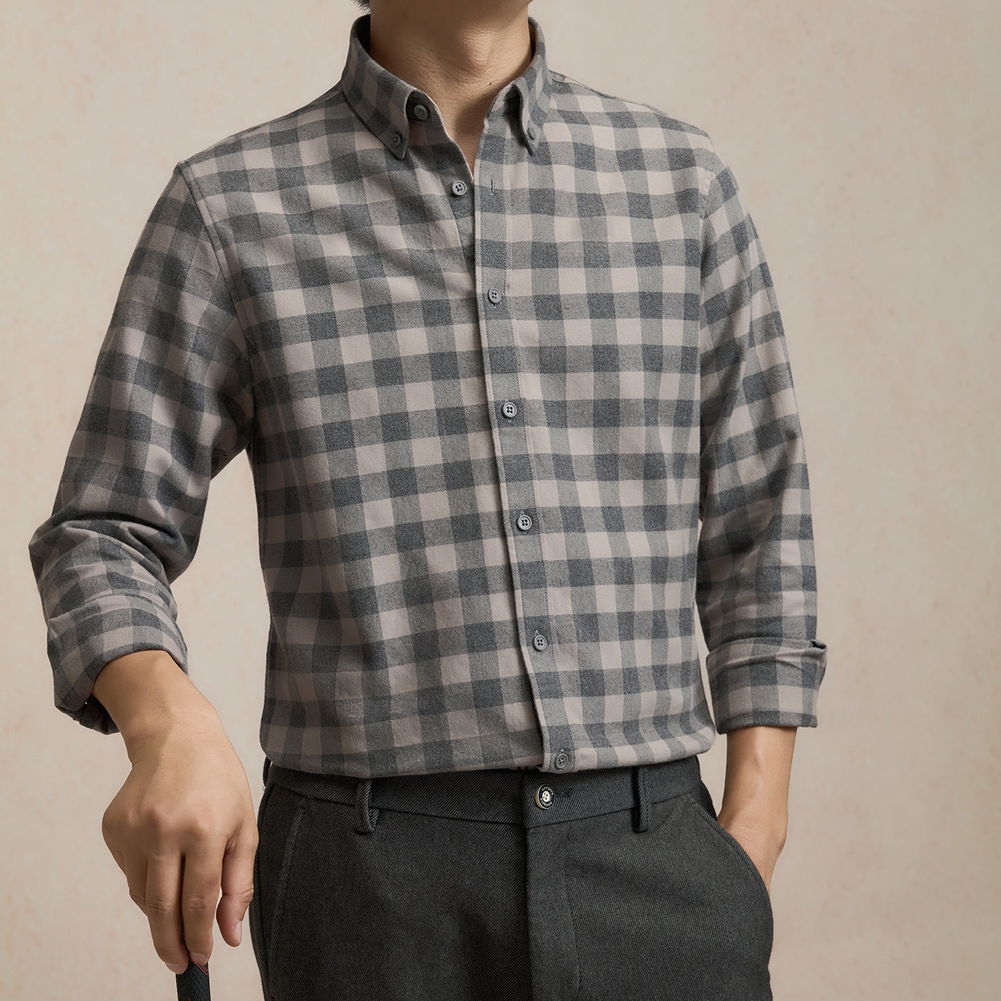 Pure Cotton Brushed Plaid Shirt for Men