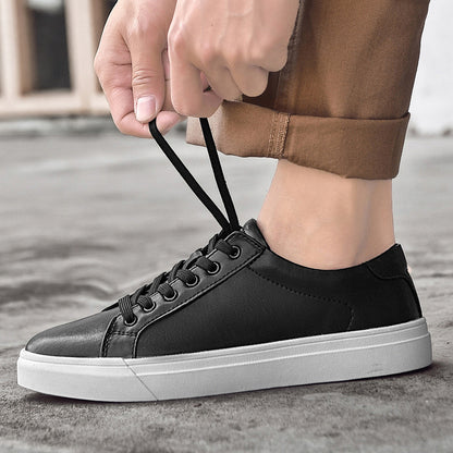Men's Two-Layer Cowhide Leather Lace-Up Low-Top Casual Sneakers