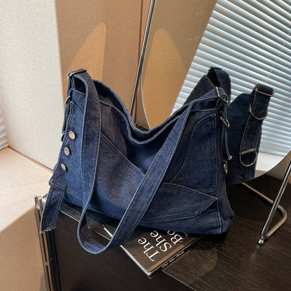 Women's Denim Shoulder Bag Large Capacity Tote Bag with Zipper Closure