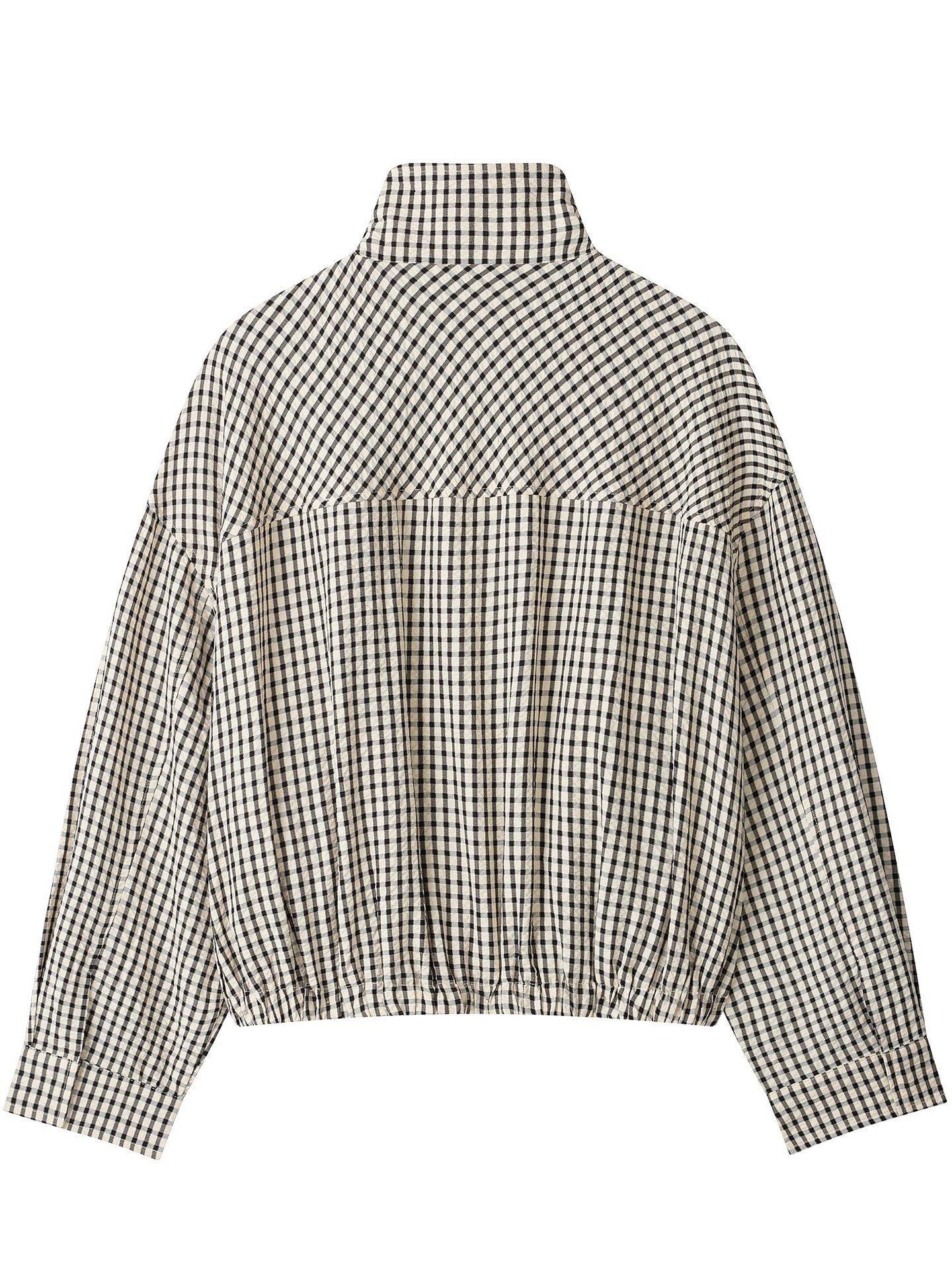 Fashionable Stand-Up Collar Long-Sleeve Classic Plaid Aviator Jacket