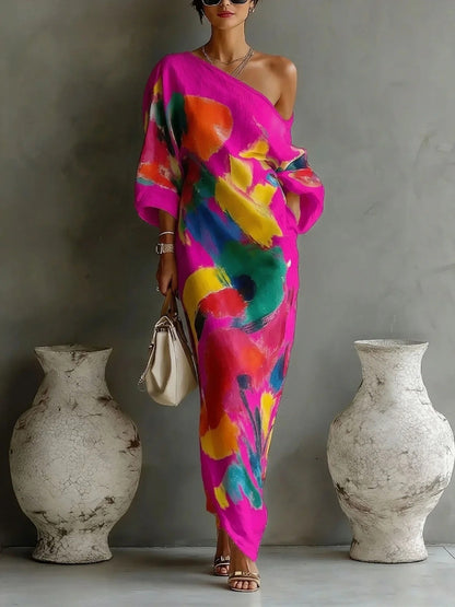 French Style Printed Dress and Pants Set
