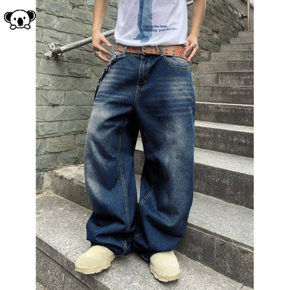 Washed Straight-Length Denim Pants