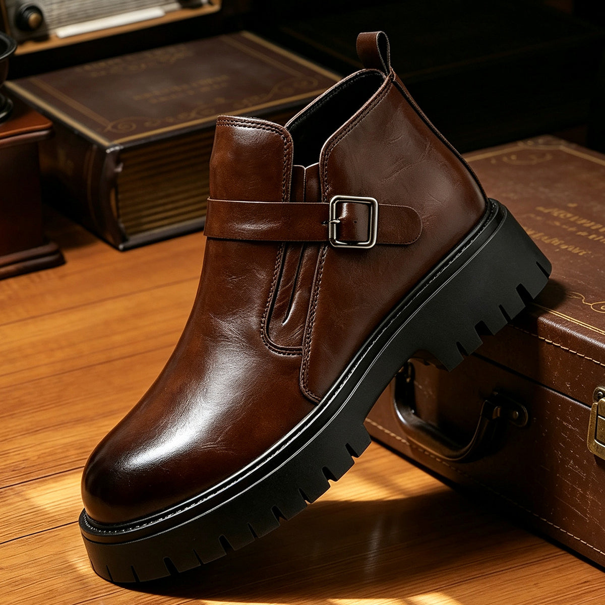 Mens Chunky Heel Leather Boots