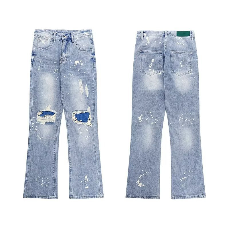 Heren casual trendy jeans met scheuren en verfspatten