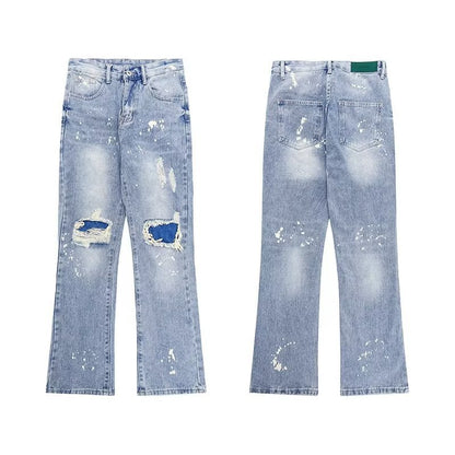 Heren casual trendy jeans met scheuren en verfspatten