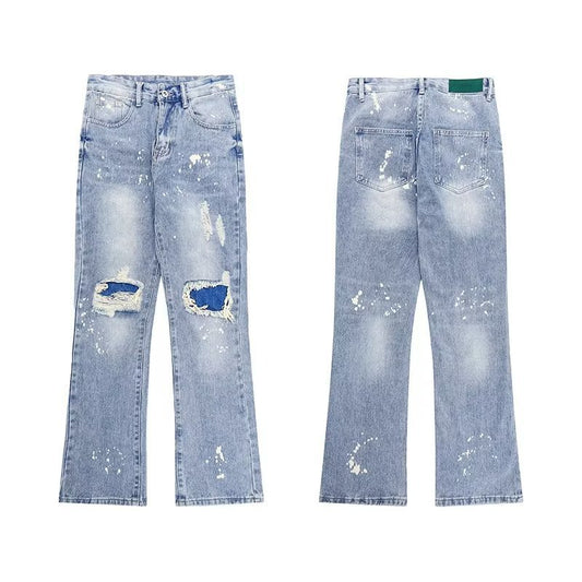 Heren casual trendy jeans met scheuren en verfspatten