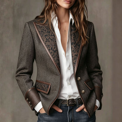 French Retro Contrast Suit Collar Womens Jacket