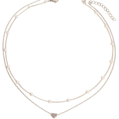 Fashion Imitation Pearl Layered Necklace with Heart Pendant for Women Men