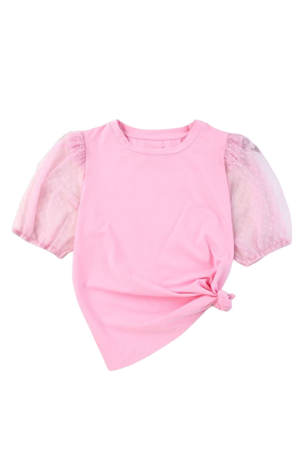 Roze top van tule met pofmouwen