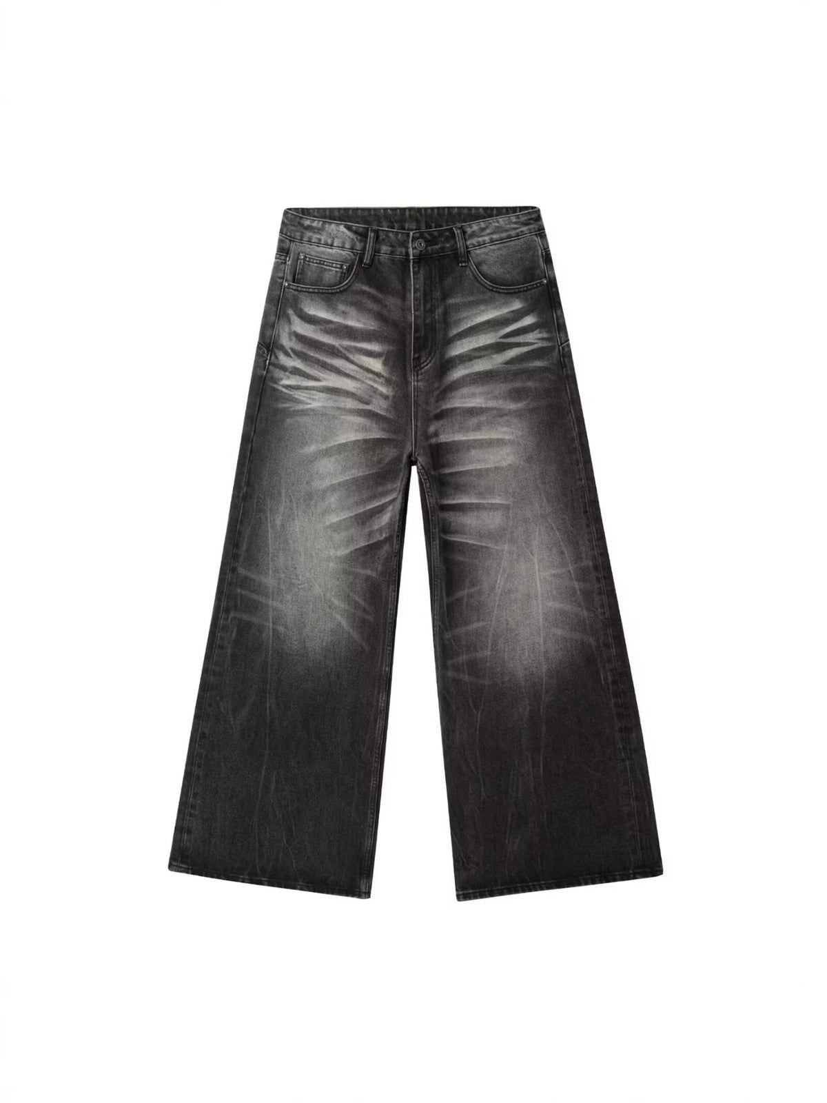 Mens Retro Washed Black Straight Leg Jeans