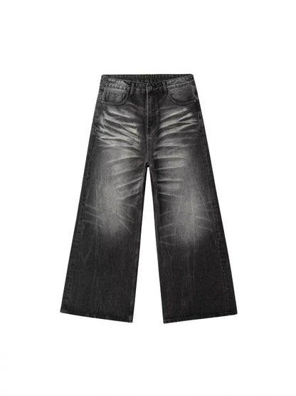 Mens Retro Washed Black Straight Leg Jeans