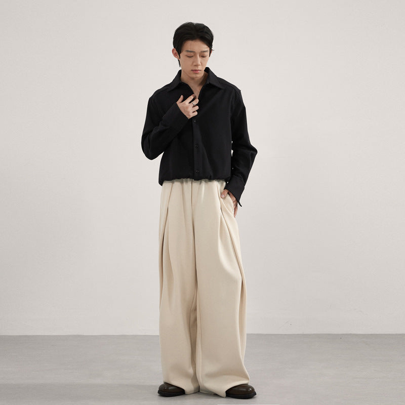 Retro X-shaped pleated casual pants for men and women, loose and straight fit
