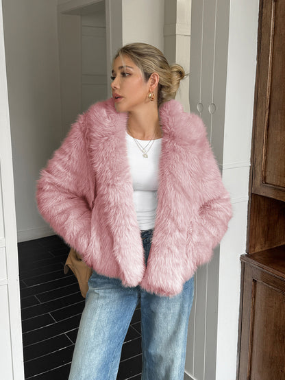 Imitatiebont jacket met lange mouwen en capuchon