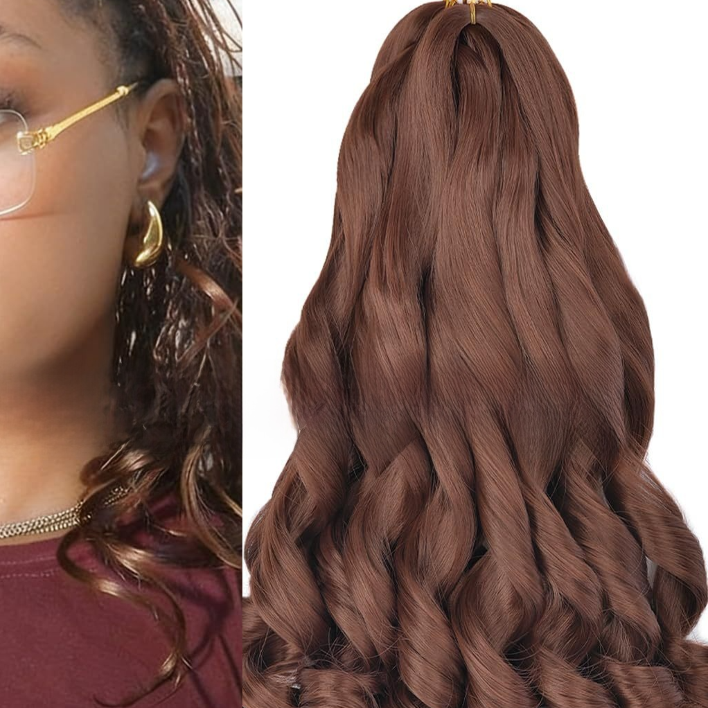 Synthetic fiber wig with long wavy hair