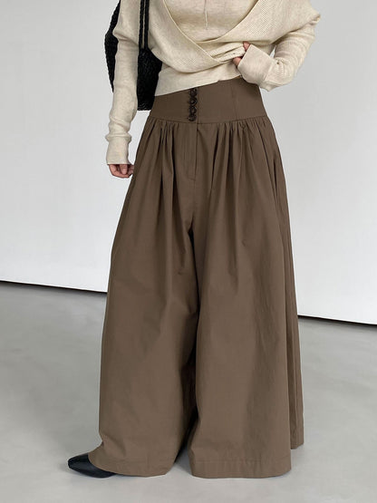 Womens High Waist Wide Leg Cotton Pants