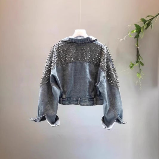 Batwing Sleeve Heavy Washed Denim Short Jacket for Women Fashion Trendy