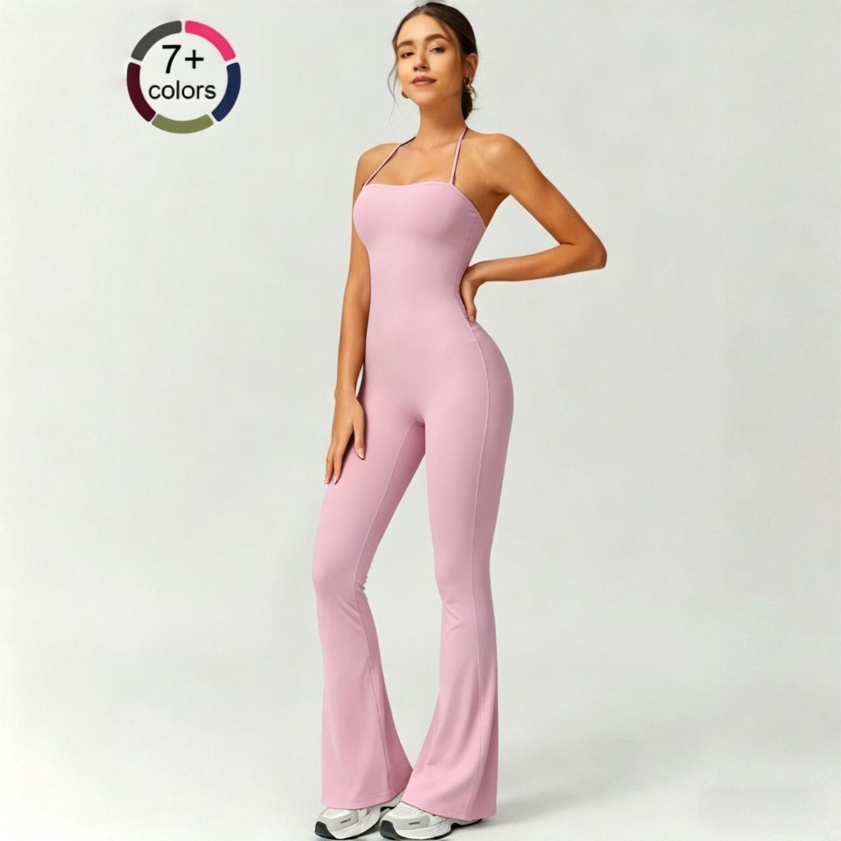 Quick Dry Yoga Fitness Suit with High Waisted Flared Pants