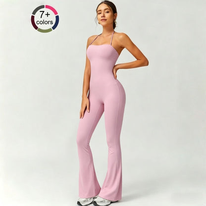 Quick Dry Yoga Fitness Suit with High Waisted Flared Pants