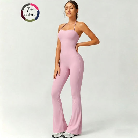Quick Dry Yoga Fitness Suit with High Waisted Flared Pants