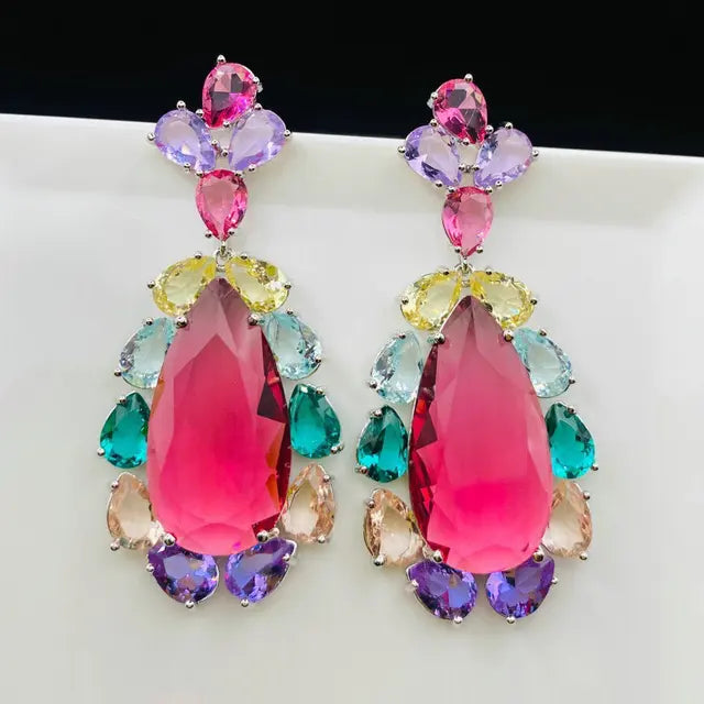 Bilincolor Cubic Zirconia Red Earring for Women Wedding