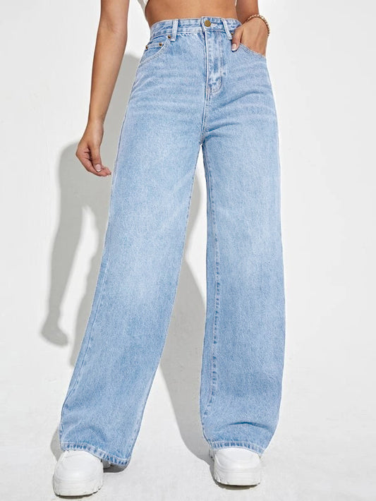 Dames jeans met hoge taille en rechte pijpen