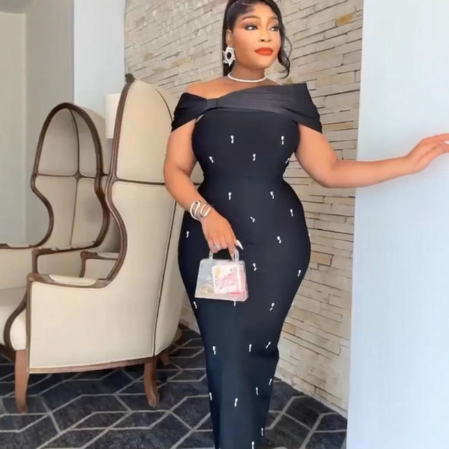 Elegant One-Shoulder Beaded Bodycon Dress for Women