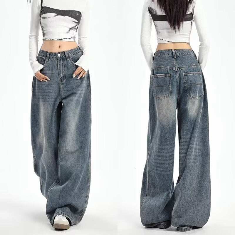 Womens High Waist Wide Leg Denim Trousers