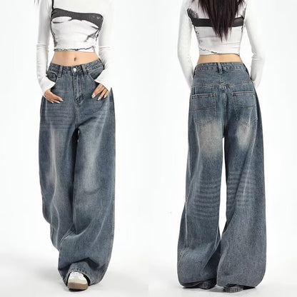 Womens High Waist Wide Leg Denim Trousers