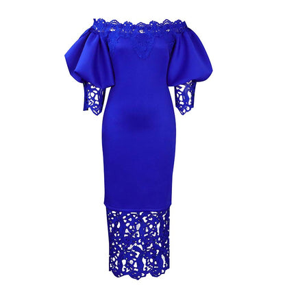 Elegant Lace-Panelled Boat-Neck Dress