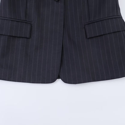 Casual notched lapel slim striped suit jacket