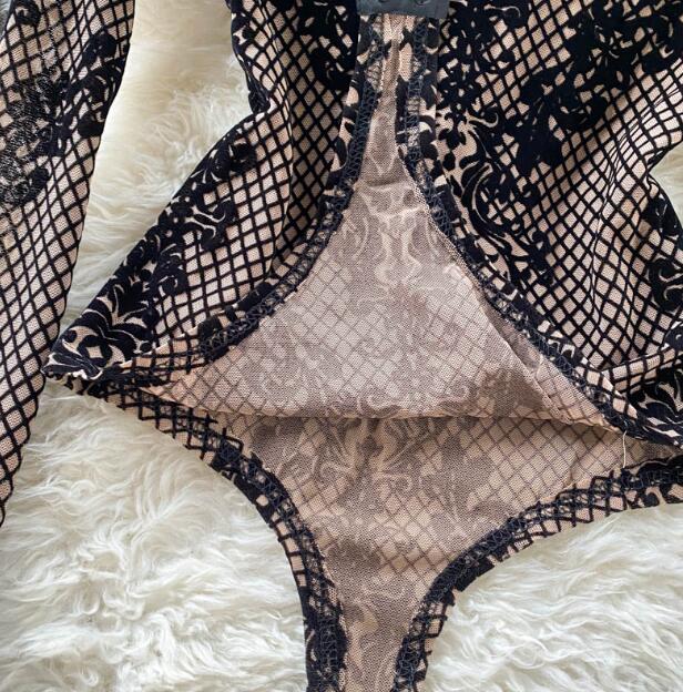 All-In-One Sexy See-Through Long-Sleeved Slim Bottoming Top Leopard-Print Plaid Slim Jumpsuit